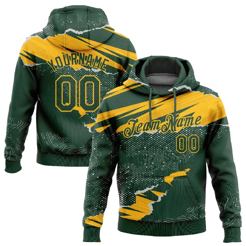 Winter Hoodie-Women's Button Hoodies-Custom Stitched Green Gold 3D Pattern Design Torn Paper Style Sports Pullover Sweatshirt Hoodie