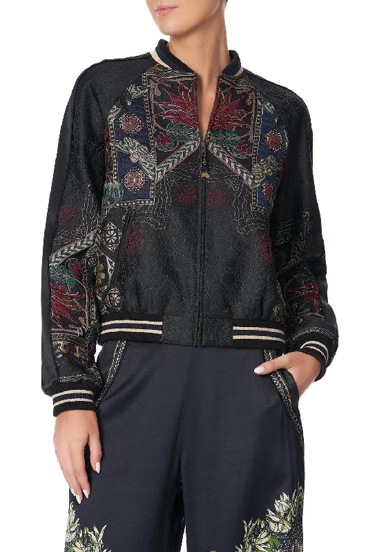 Tech Jacket-Women's Patterned Jackets-RAGLAN SLEEVE BOMBER JACKET BOTANICAL CHRONICLES