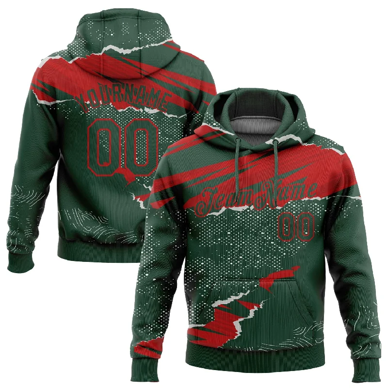 Casual Hoodie-Women's Bow Detail Hoodies-Custom Stitched Green Red 3D Pattern Design Torn Paper Style Sports Pullover Sweatshirt Hoodie