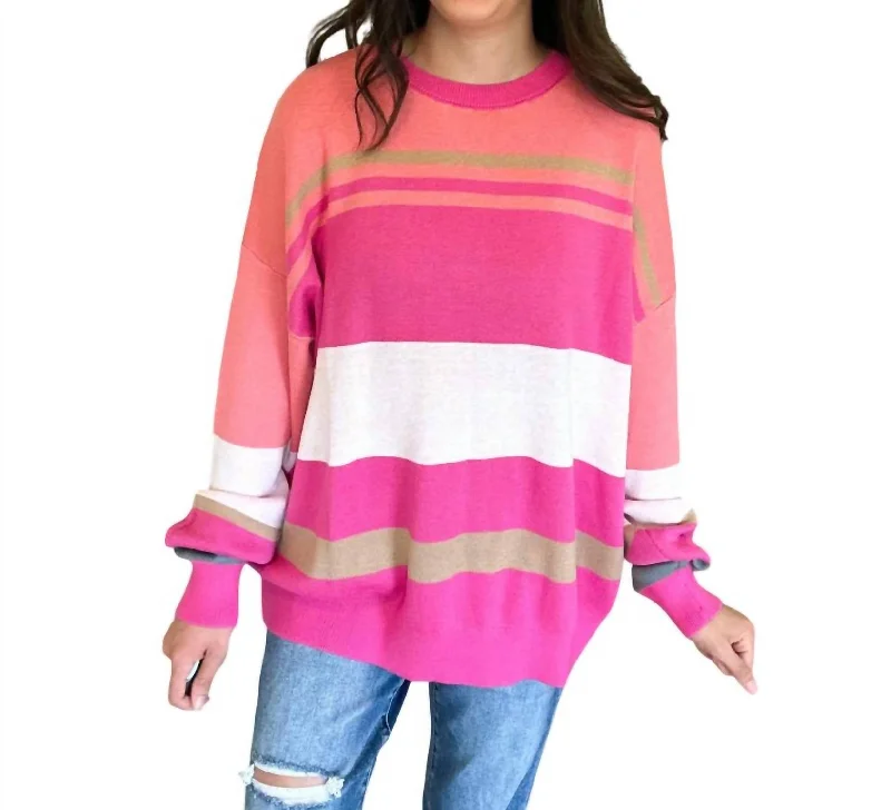 Warm pullover sweater layers-Women's Comfortable Pullovers-Marla Sweater In Pink Multi