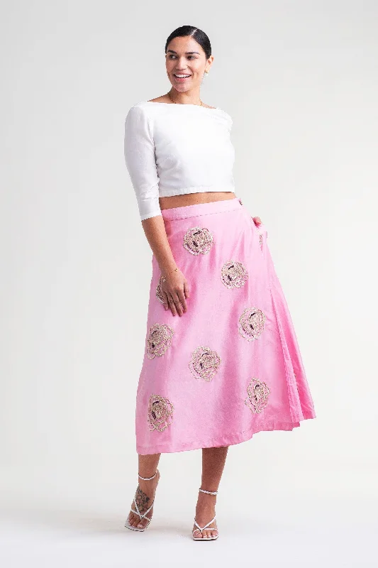 Parade Skirts-Women's Textured Ruffle Skirts-Amal Wrap Skirt with Hand Embroidery, Adjustable Sizing