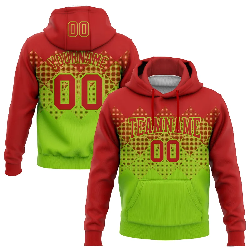 Team Hoodie-Women's Everyday Hoodies-Custom Stitched Red Neon Green 3D Pattern Design Gradient Square Shape Sports Pullover Sweatshirt Hoodie