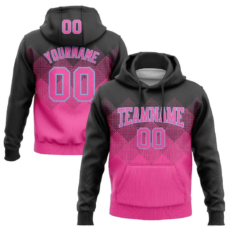 Hoodie for Hot Weather-Women's Metallic Thread Hoodies-Custom Stitched Black Pink-Light Blue 3D Pattern Design Gradient Square Shape Sports Pullover Sweatshirt Hoodie