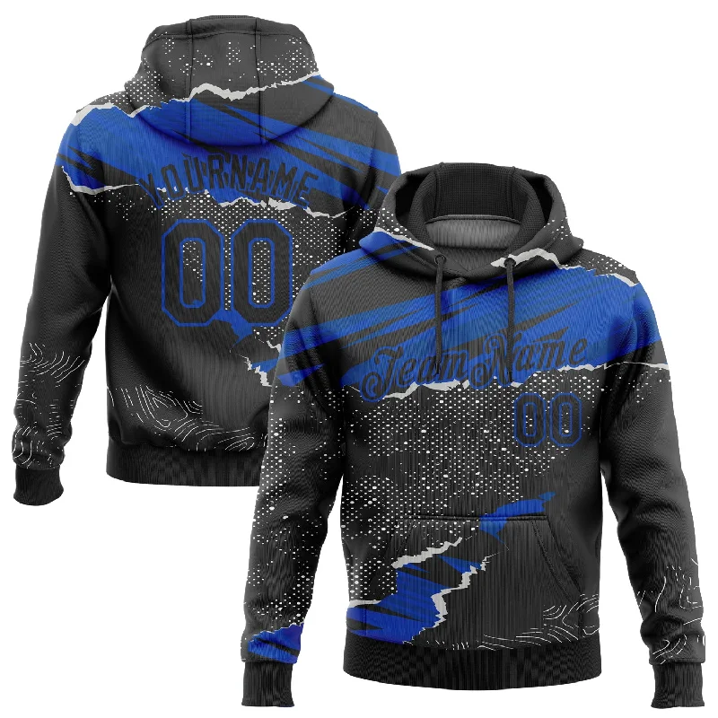 Printed Hoodie-Women's Comfy Hoodies-Custom Stitched Black Thunder Blue 3D Pattern Design Torn Paper Style Sports Pullover Sweatshirt Hoodie