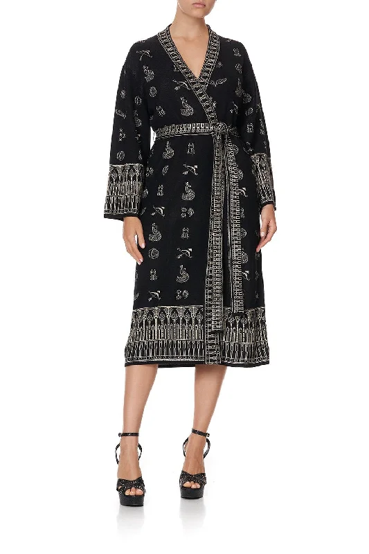 School Jacket-Women's Dolman Sleeve Jackets-KNIT JACQUARD ROBE WITH WIDE SLEEVE COBRA KING