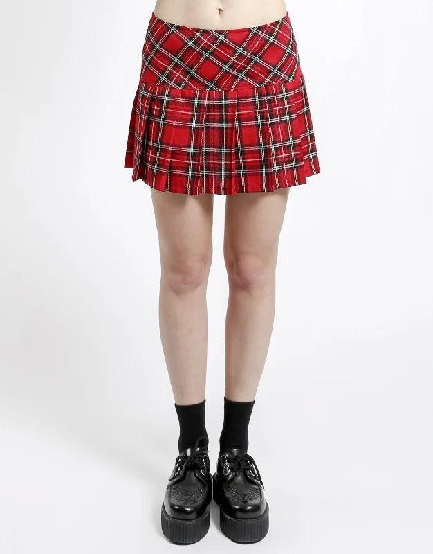 Structured Skirts-Women's Office Skirts-PLEATED  SKIRT RED PLAID