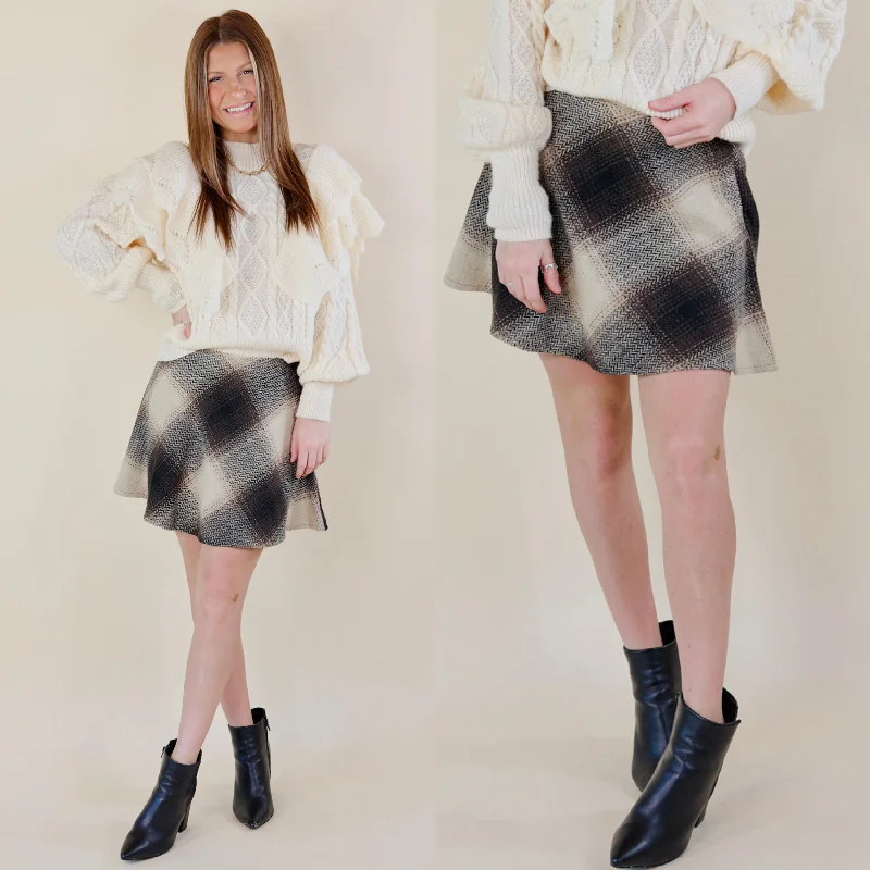 Embroidered Skirts-Women's Fringe Floral Skirts-Fireside Talks Plaid Skirt in Black Mix