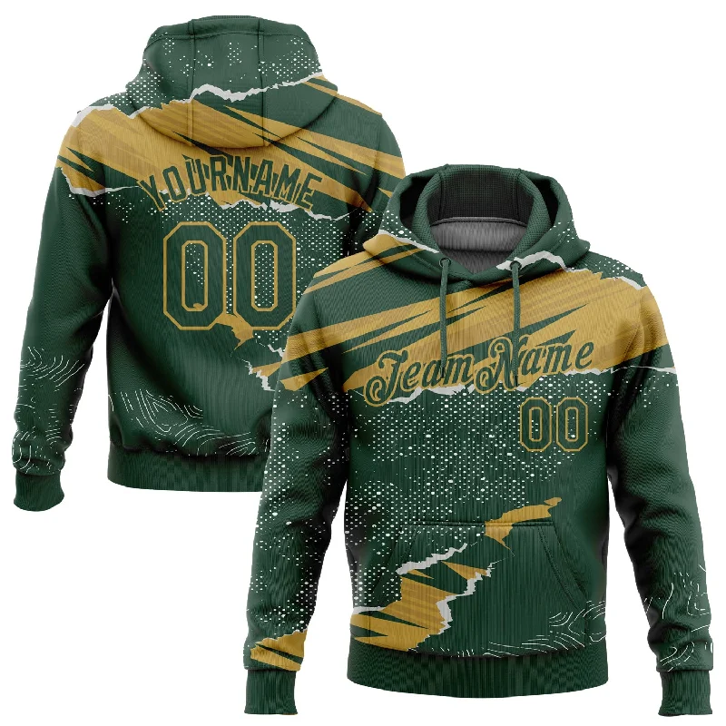 Running Hoodie-Women's Burnout Hoodies-Custom Stitched Green Old Gold 3D Pattern Design Torn Paper Style Sports Pullover Sweatshirt Hoodie