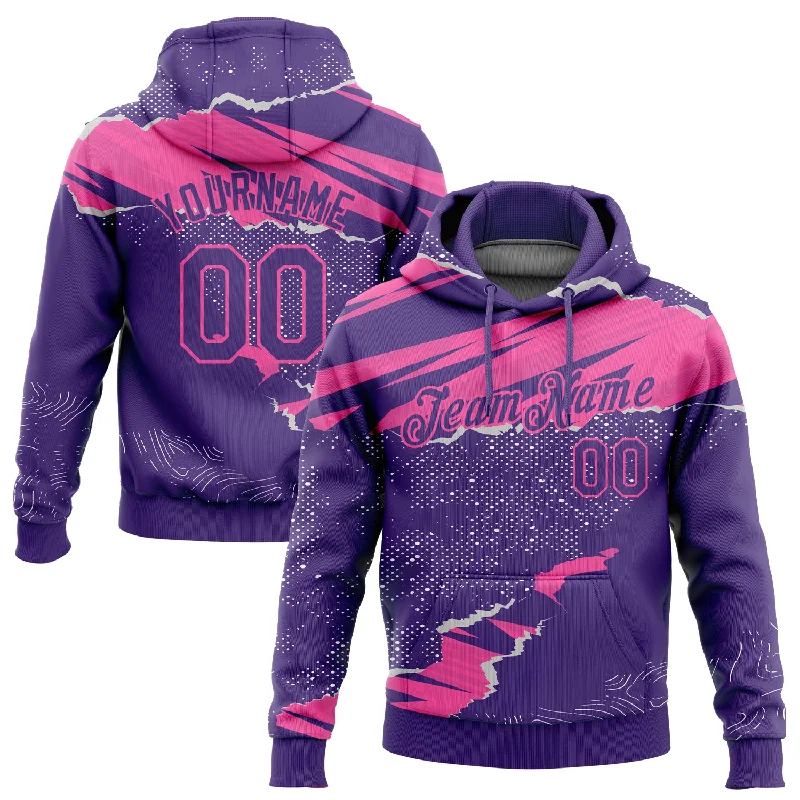 Plain Hoodie-Women's Casual Hoodies-Custom Stitched Purple Pink 3D Pattern Design Torn Paper Style Sports Pullover Sweatshirt Hoodie