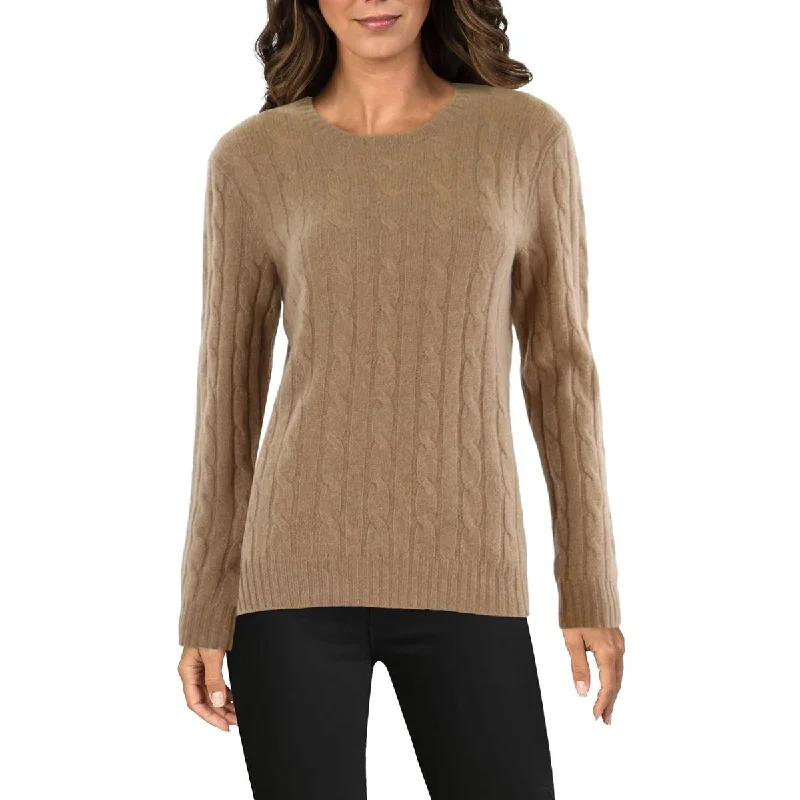 Pullover sweater designer brand-Women's Holiday Pullovers-Womens Cashmere Cable Knit Crewneck Sweater