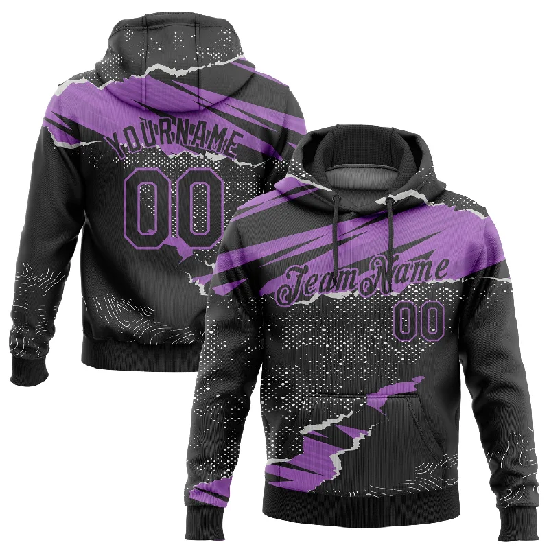 Hoodie for Teens-Women's Cozy Hoodies-Custom Stitched Black Medium Purple 3D Pattern Design Torn Paper Style Sports Pullover Sweatshirt Hoodie