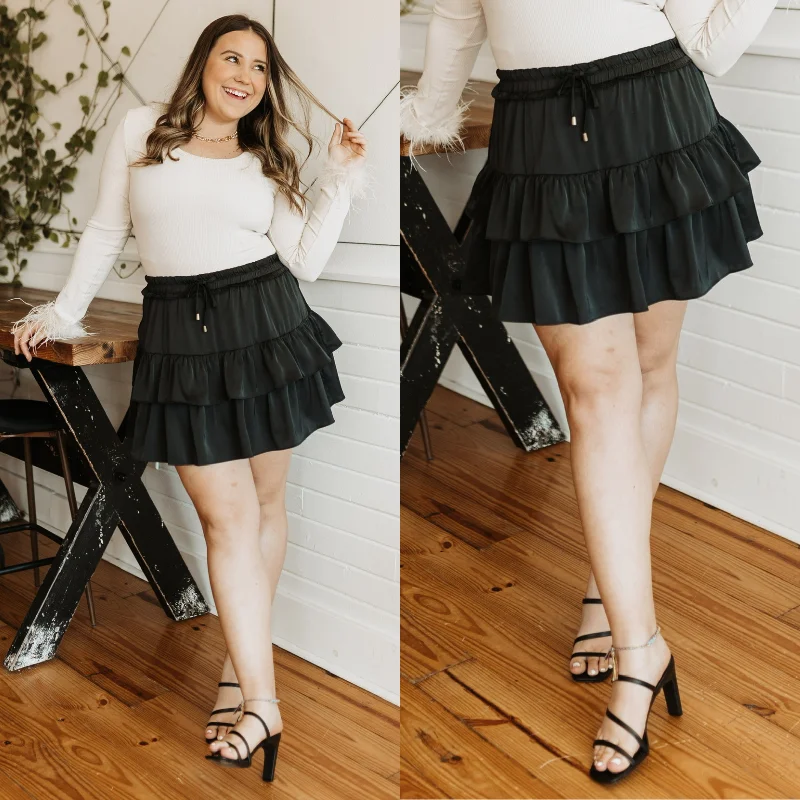 Belted Skirts-Women's Lace Pleated Skirts-My Own Way Ruffle Mini Skort in Black