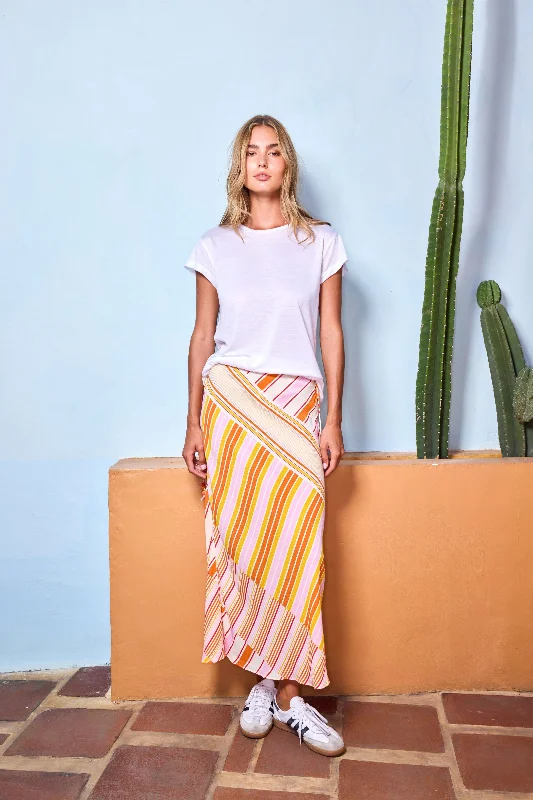 Curvy Skirts-Women's Satin Skirts-THE PAMELA SKIRT - SOLEIL STRIPE