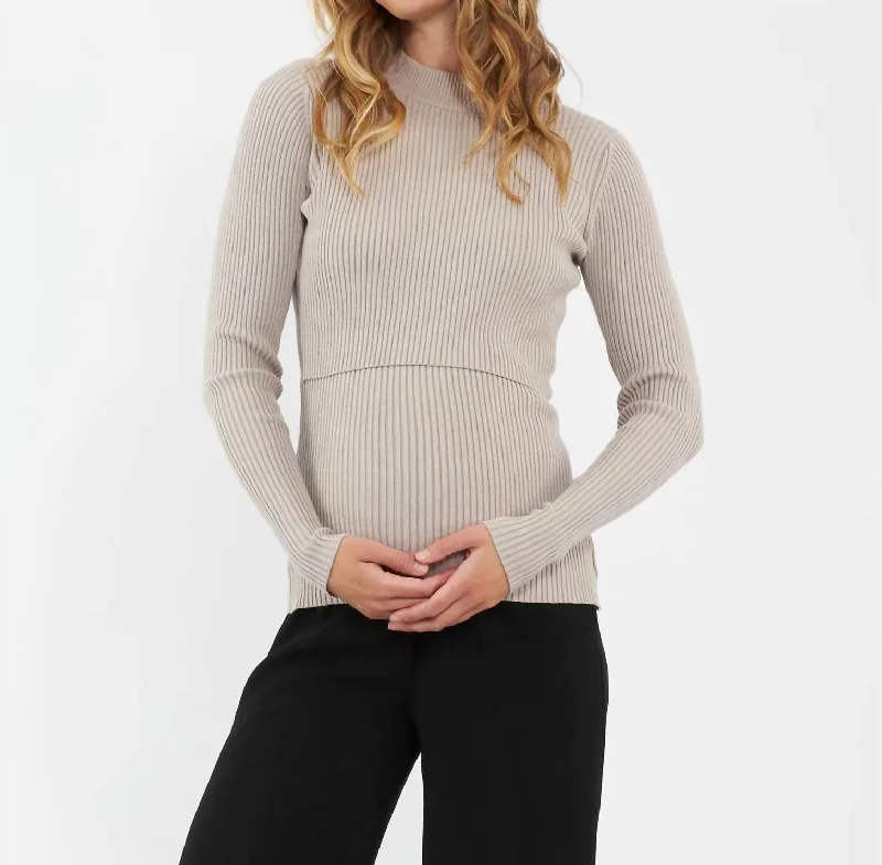 Pullover sweater fall fashion-Women's Fleece Pencil Pullovers-Lift Up Nursing Knit Sweater In Ivy