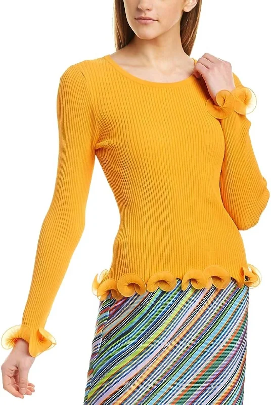 Pink pullover sweater charm-Women's High-Waisted Pencil Pullovers-Wired Edge Ribbed Knit Pullover Sweater In Tangerine