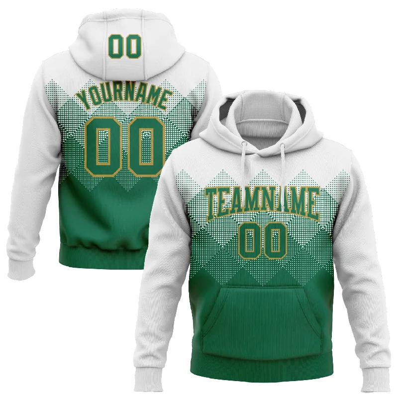 Hoodie Store-Women's Glitter Hoodies-Custom Stitched White Kelly Green-Old Gold 3D Pattern Design Gradient Square Shape Sports Pullover Sweatshirt Hoodie