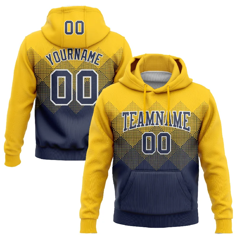 Hoodie with Logo-Women's Embellished Hoodies-Custom Stitched Yellow Navy-White 3D Pattern Design Gradient Square Shape Sports Pullover Sweatshirt Hoodie