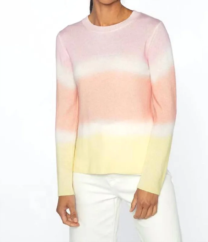 Pullover sweater holiday party-Women's Knit Pullovers-Painted Stripe Crew Sweater Top In Rosa