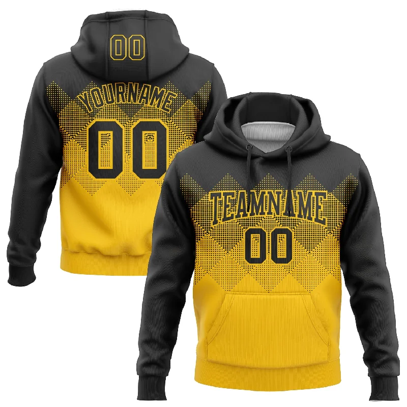 Hoodie for Cold Weather-Women's Metallic Hoodies-Custom Stitched Black Yellow 3D Pattern Design Gradient Square Shape Sports Pullover Sweatshirt Hoodie