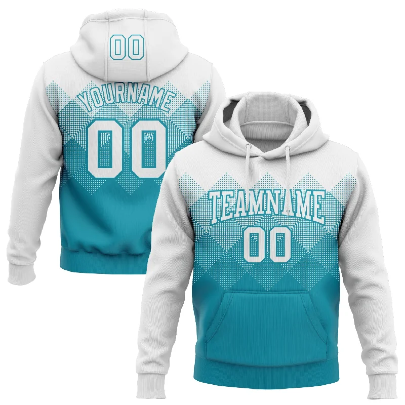 Affordable Hoodie-Women's Front Pocket Hoodies-Custom Stitched White Teal 3D Pattern Design Gradient Square Shape Sports Pullover Sweatshirt Hoodie