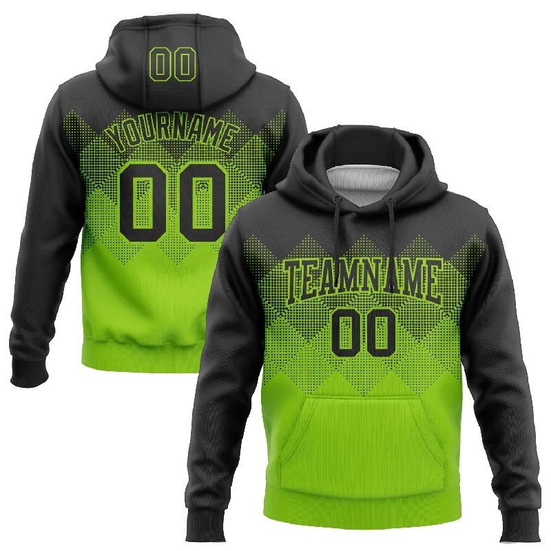 Hoodie Combo-Women's Layered Sleeve Hoodies-Custom Stitched Black Neon Green 3D Pattern Design Gradient Square Shape Sports Pullover Sweatshirt Hoodie