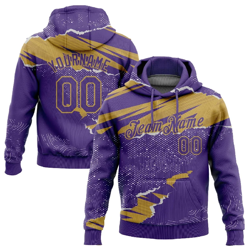 Hoodie with Zipper-Women's Cap Sleeve Hoodies-Custom Stitched Purple Old Gold 3D Pattern Design Torn Paper Style Sports Pullover Sweatshirt Hoodie