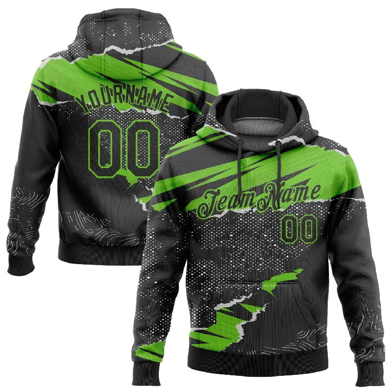 Baby Hoodie-Women's Curved Hem Hoodies-Custom Stitched Black Aurora Green 3D Pattern Design Torn Paper Style Sports Pullover Sweatshirt Hoodie