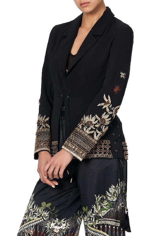 Travel-Friendly Jacket-Women's Peacoats-JACKET WITH LACE UP SIDE PANELS BOTANICAL CHRONICLES