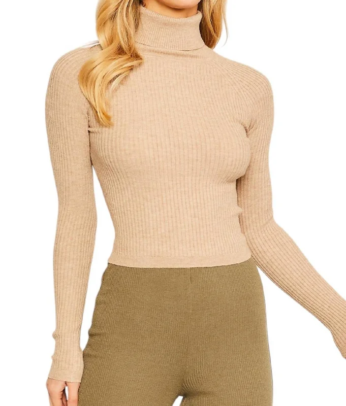 Pullover sweater casual look-Women's Button-Front Pleated Pullovers-For The Record Turtleneck Sweater In Oat