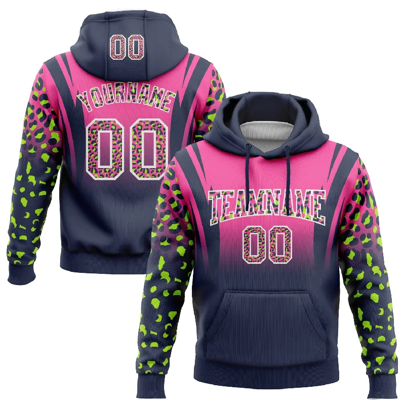 Hoodie for Outdoor-Women's Modern Hoodies-Custom Stitched Pink Navy-White Fade Fashion Leopard Print Sports Pullover Sweatshirt Hoodie