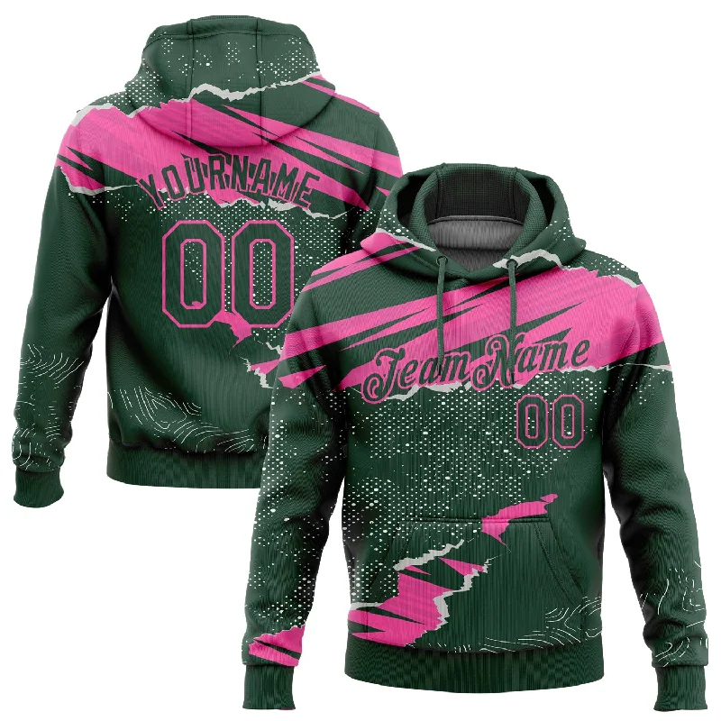 Gym Hoodie-Women's Boxy Fit Hoodies-Custom Stitched Green Pink 3D Pattern Design Torn Paper Style Sports Pullover Sweatshirt Hoodie