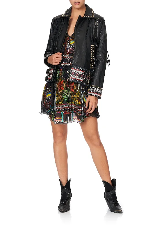 Sequined Jacket-Women's Mesh Jackets-STUDDED BIKER JACKET BLACKHEATH BETTY