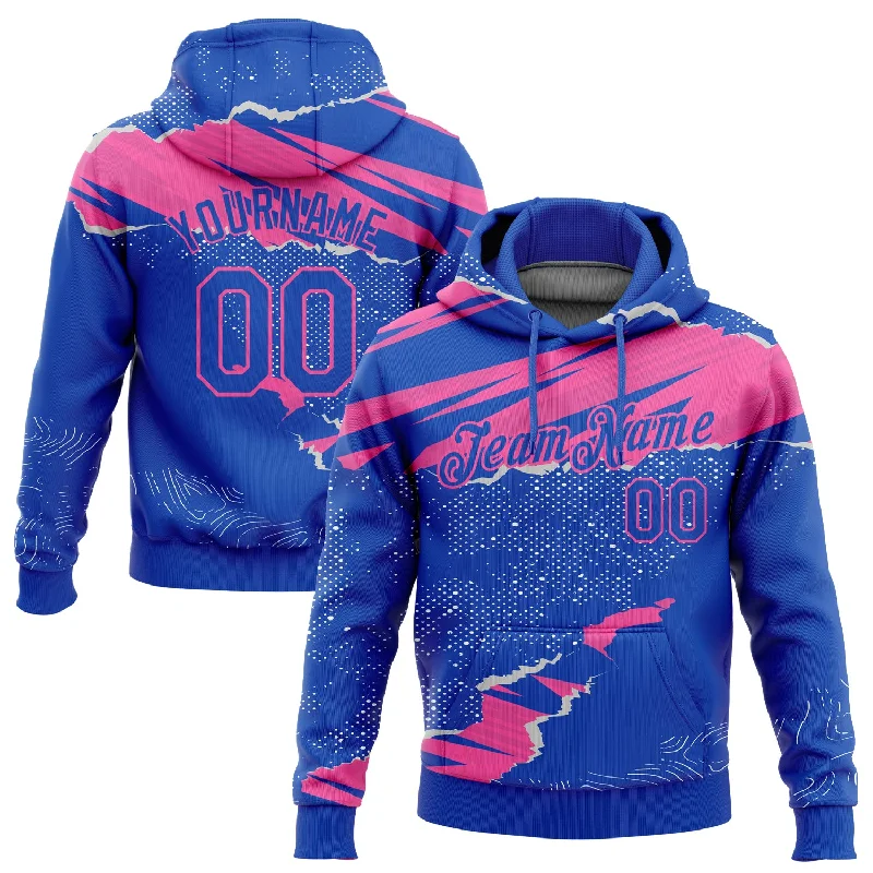 Warm Hoodie-Women's Boho Hoodies-Custom Stitched Thunder Blue Pink 3D Pattern Design Torn Paper Style Sports Pullover Sweatshirt Hoodie