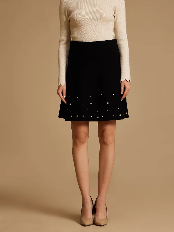 Friends Night Skirts-Women's Polka Dot Skirts-Winter Mini Skirt With Pearl Embellishment