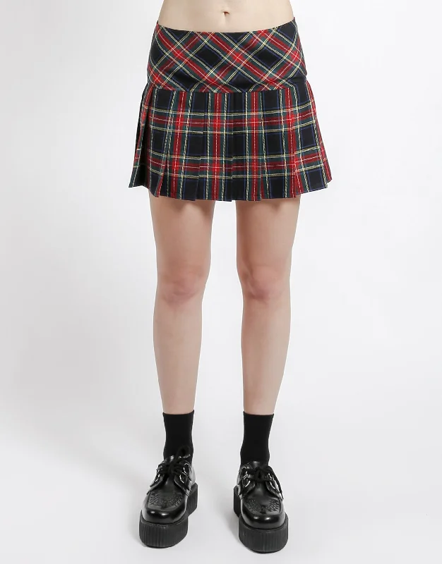 Draped Skirts-Women's Modern Skirts-PLEATED SKIRT BLACK PLAID