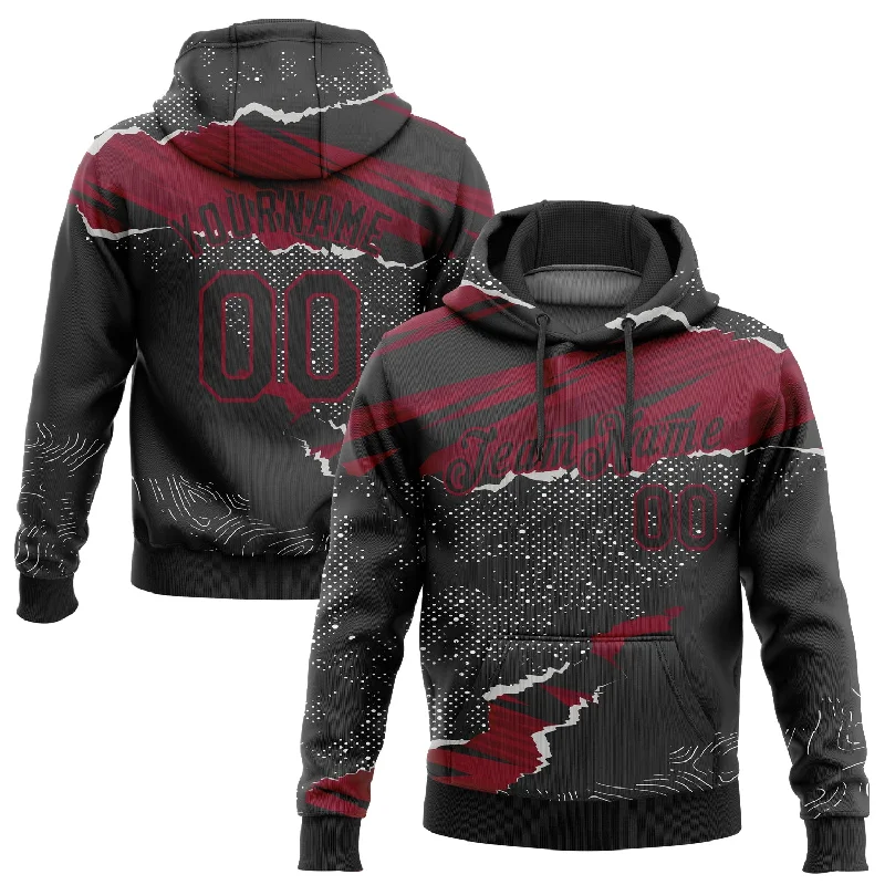 Short Sleeve Hoodie-Women's Double Layer Hoodies-Custom Stitched Black Crimson 3D Pattern Design Torn Paper Style Sports Pullover Sweatshirt Hoodie