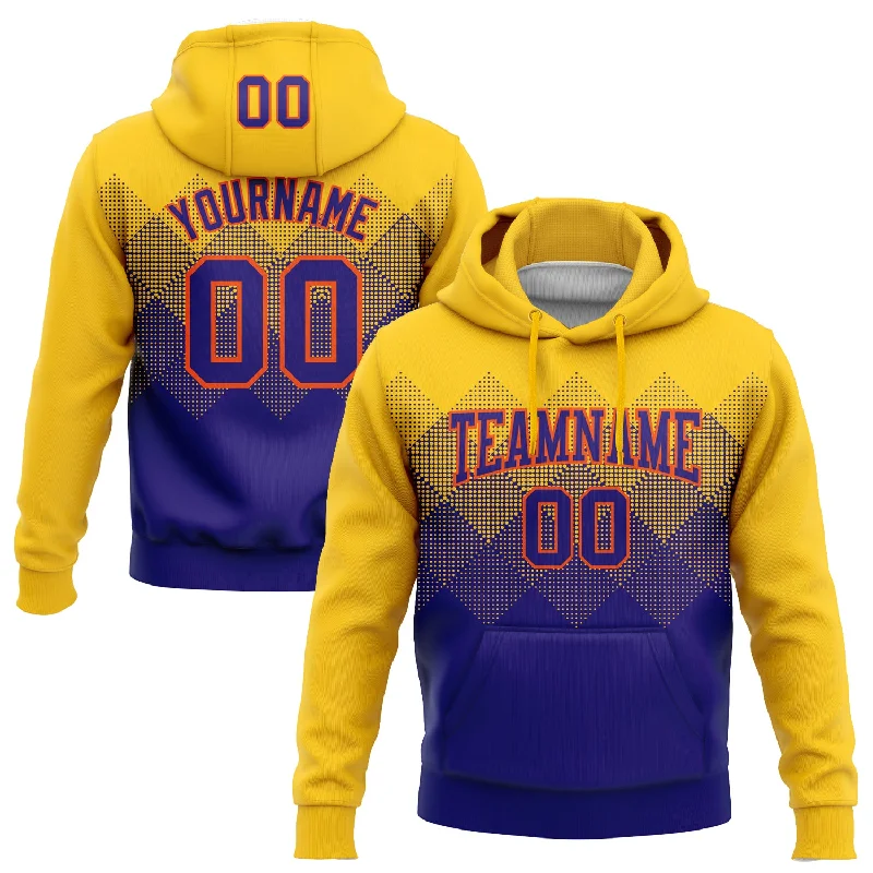 Waterproof Hoodie-Women's Drawstring Hoodies-Custom Stitched Yellow Dark Purple-Orange 3D Pattern Design Gradient Square Shape Sports Pullover Sweatshirt Hoodie