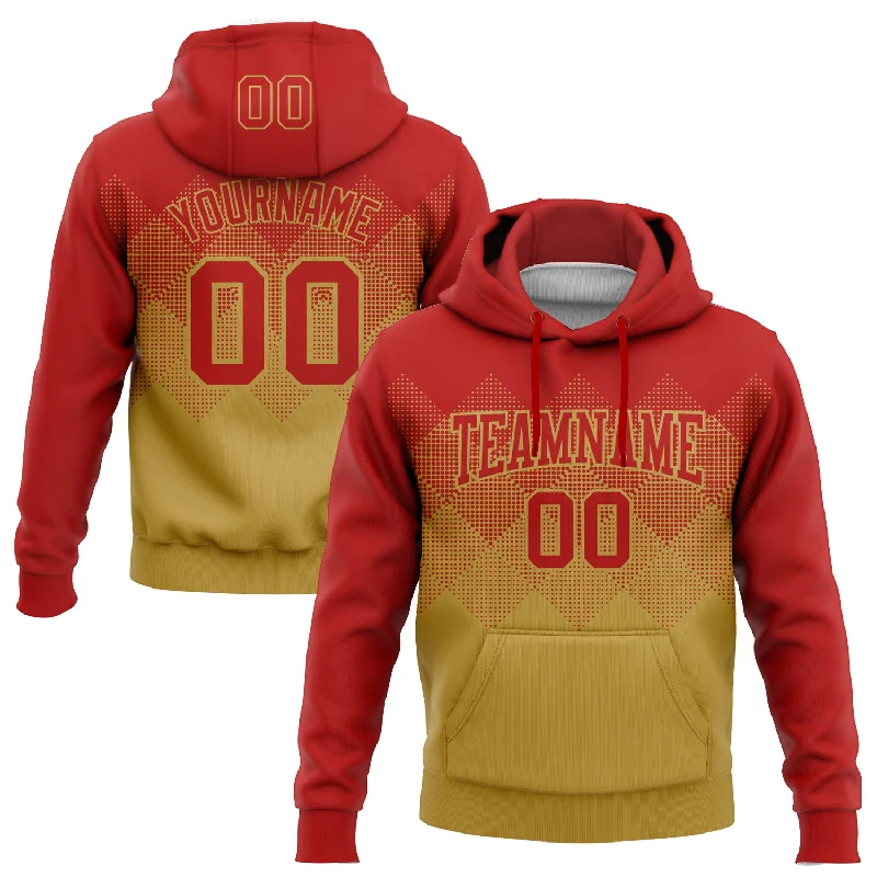 Sports Hoodie-Women's Ethnic Print Hoodies-Custom Stitched Red Old Gold 3D Pattern Design Gradient Square Shape Sports Pullover Sweatshirt Hoodie