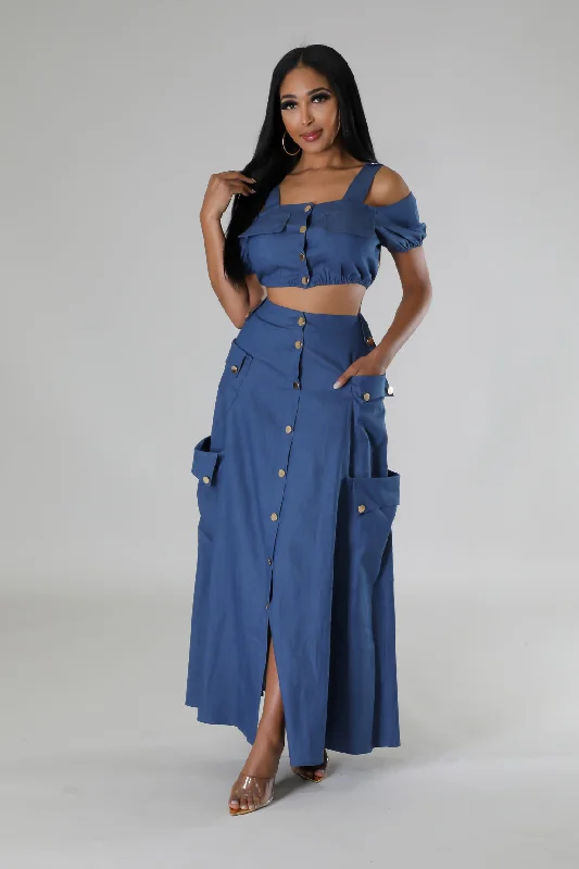 Stage Skirts-Women's Slit Denim Skirts-Deep Love Skirt Set