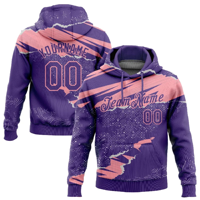 Summer Hoodie-Women's Camouflage Hoodies-Custom Stitched Purple Medium Pink 3D Pattern Design Torn Paper Style Sports Pullover Sweatshirt Hoodie