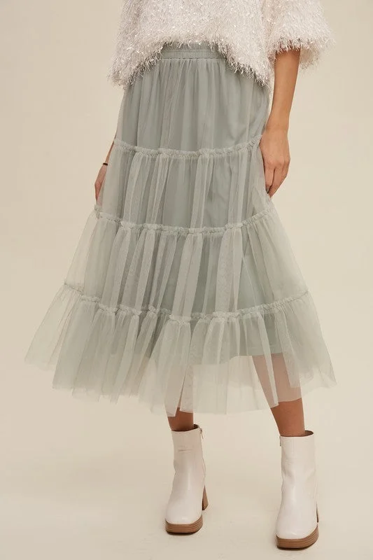 Bespoke Skirts-Women's Glitter Ruffle Skirts-Jeremiah Tulle Tiered Midi Skirt