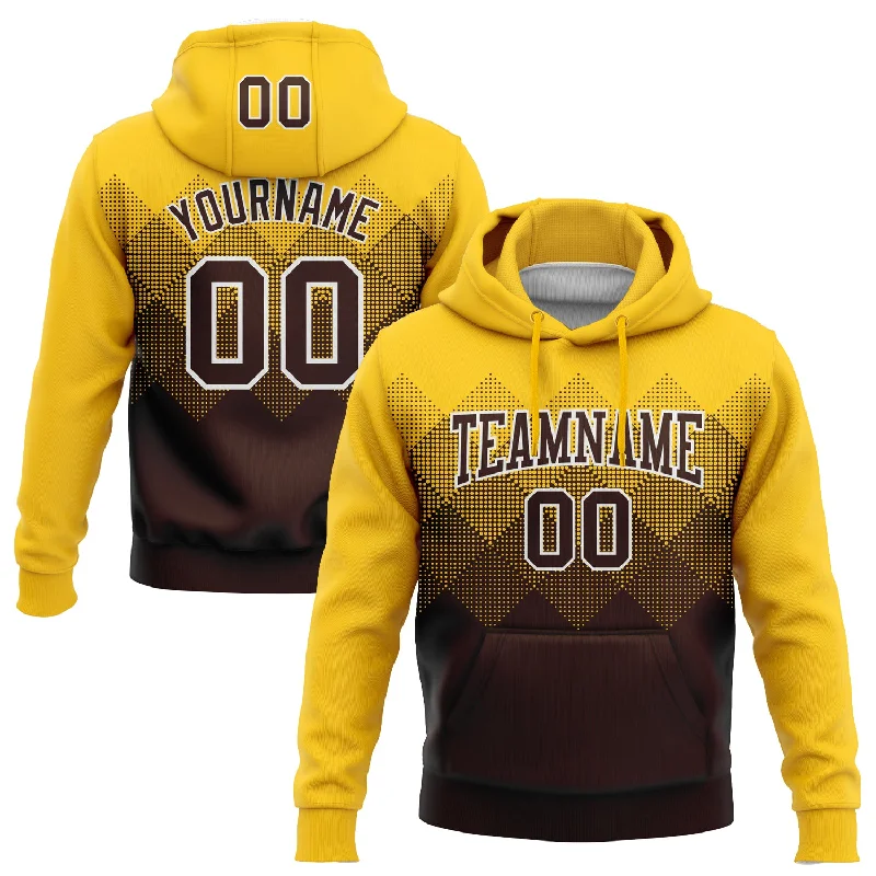 Soft Hoodie-Women's Earth Tone Hoodies-Custom Stitched Yellow Brown-White 3D Pattern Design Gradient Square Shape Sports Pullover Sweatshirt Hoodie