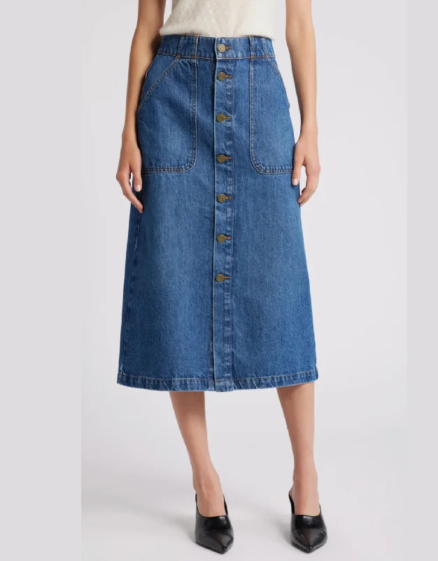 Stylish Skirts-Women's Bohemian Skirts-MODERN POCKET BUTTON FRONT MINI DENIM SKIRT