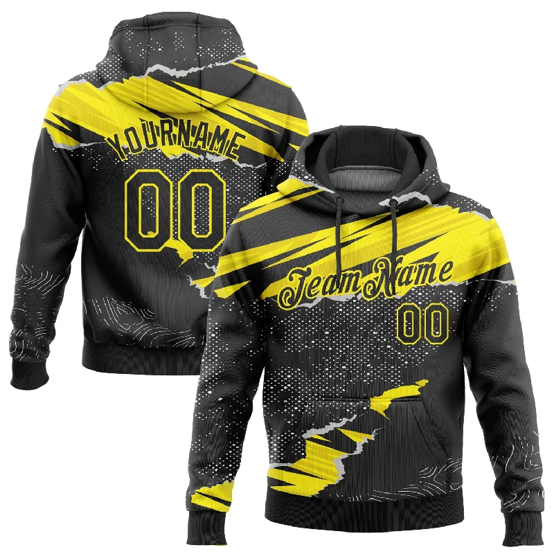 Custom Hoodie-Women's Color Block Hoodies-Custom Stitched Black Light Yellow 3D Pattern Design Torn Paper Style Sports Pullover Sweatshirt Hoodie