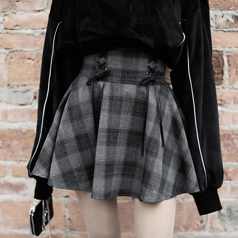 Everyday Skirts-Women's Metallic Ruffle Skirts-Bittersweet Gray Plaid Skirt