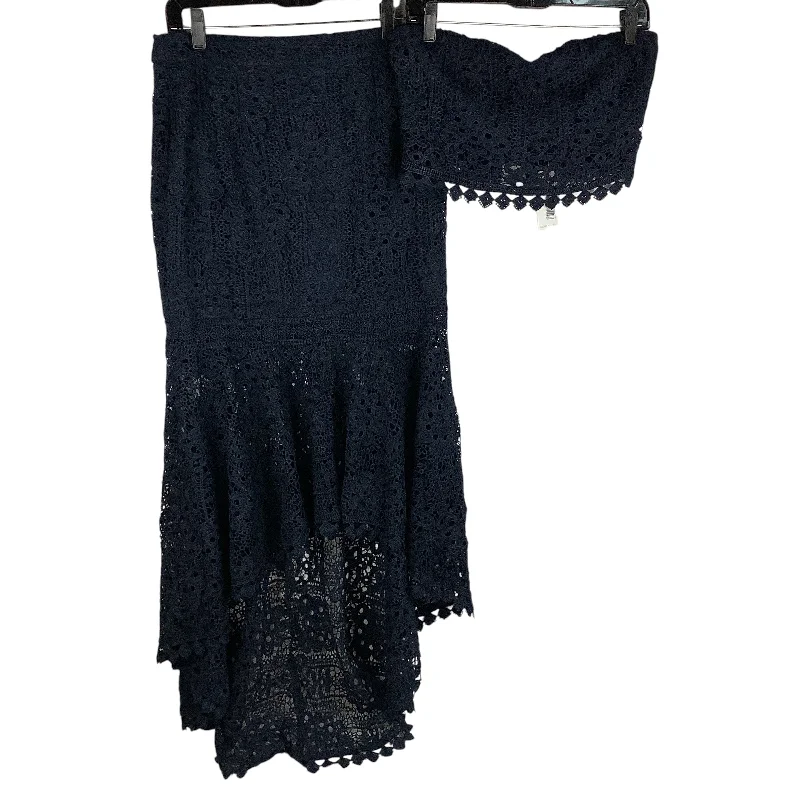 Apron Skirts-Women's Slit Denim Skirts-Skirt Set 2pc By Two Sisters In Navy, Size: 6/S