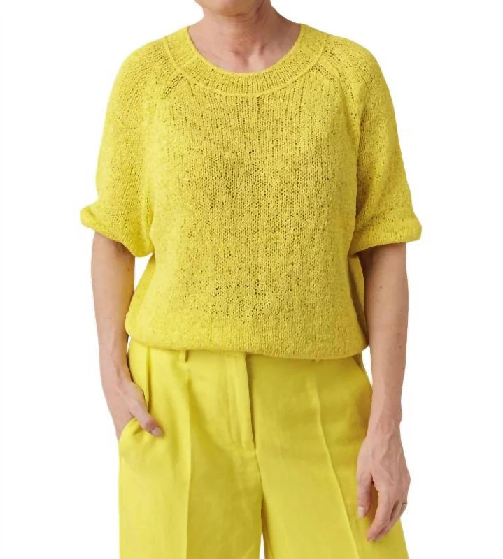 Pullover sweater sustainable fabric-Women's Lace A-Line Pullovers-Knitted Pull-Over Sweater Top In Lemon