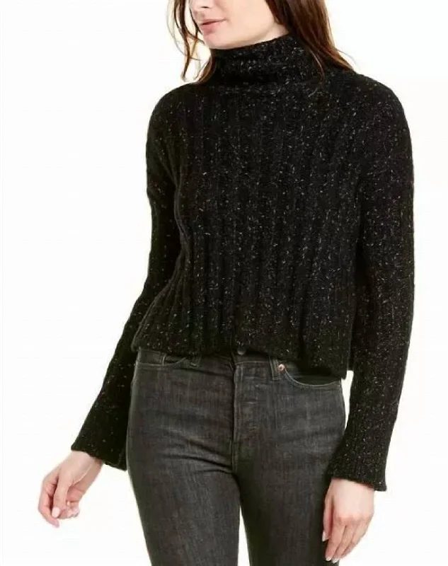 Pullover sweater fashion tips-Women's Back-Open Pullovers-Sweater Side Slit Turtleneck Wool Blend Metallic In Black