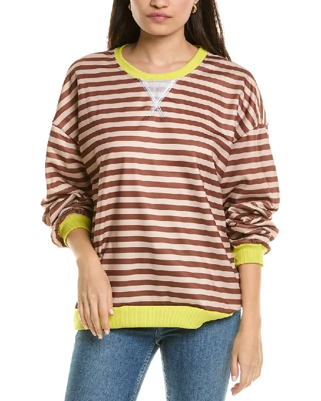 Pullover sweater bright colors-Women's Midi Denim Pullovers-Madison Miles Stripe Pullover