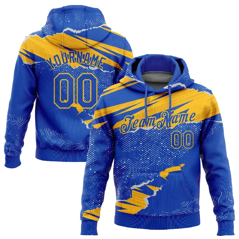 Lightweight Hoodie-Women's Bold Color Hoodies-Custom Stitched Thunder Blue Gold 3D Pattern Design Torn Paper Style Sports Pullover Sweatshirt Hoodie